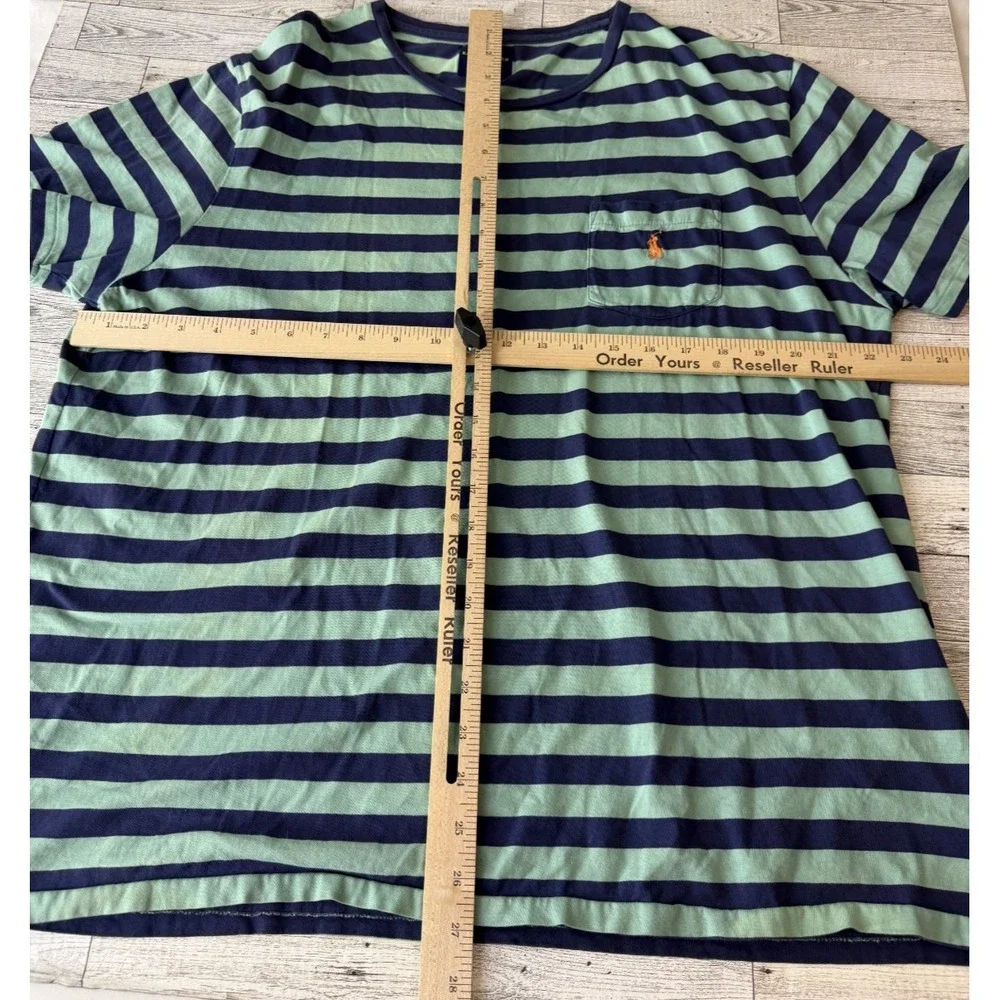 Polo Ralph Lauren Mens XL Striped Pocket T-Shirt Navy Blue Mint Green Pony Logo